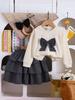 Amazon Traje de Primavera Nuevo Americano y Europeo para Niña Princesa Vestido de Manga Larga con Falda de Pastel Conjunto de Dos Piezas