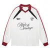 Camiseta Deportiva Retro Americana Original con Diseño de Cuentas Letra Manga Larga para Hombres y Mujeres Otoño Marca de Moda Cuello en V Holgado Camiseta de Punto Moderna