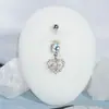 Piercing para ombligo con forma de corazón de aleación de titanio F136, adorno para ombligo de titanio-cobre G23 incrustado con circonita, joyería de anillo para ombligo de acero inoxidable al por mayor