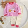 2026 Conjunto de Ropa Interior para Niños Algodón Puro Ropa de Otoño para Niños Niñas Bebés Top de Otoño Pantalones de Otoño Pijama Ropa para Casa Jacquard Dibujos Animados