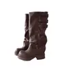 Botas de Caña Gruesa Chuyuji Botas de Caballero Retro para Mujer Primavera/Verano 2026 Nuevas Botas de Tacón Grueso Negras Versátiles Adelgazantes