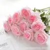 Rosa sintética decoração de sala de estar armário de TV arranjo de flores decoração flor de seda buquê de flores artificiais de plástico único enfeites de flores secas