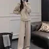 Conjunto esportivo casual feminino, nova moda outono e inverno, estilo jovem e descontraído, conjunto de duas peças com jaqueta de pelúcia com capuz e calça de perna larga