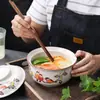 Tazón de cerámica para fideos instantáneos Vajilla para el hogar chino Tazón para fideos de caracol Tazón grande Tazón para sopa ramen con tapa Dormitorio Cantina Tazón de arroz