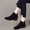 Botas de tornozelo femininas, nova coleção outono/inverno 2026, salto baixo, acabamento em camurça, antiderrapante, forradas com fleece para aquecimento, modernas e versáteis, sola macia