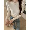 Elegante Camiseta Básica Tejida de Color Sólido para Mujer, Ropa Interior de Manga Larga, Nueva Versión Coreana de Primavera, Top Pulóver Versátil de Corte Ajustado