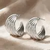 Joyería Transfronteriza Europea y Americana, Pendientes de Tira Metálica de Nicho, Pendientes de Tachuela Rayados Minimalistas Versátiles Retro para Mujer