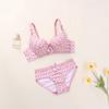 Comércio Exterior Transfronteiriço Xadrez Pied-de-poule Fino Respirável Feminino Tamanho Grande Roupa Íntima com Aro de Aço Reunião Conjunto de Sutiã Ajustável