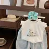 Conjunto de verão para meninas 2025 novo para crianças pequenas e médias, meninas bebês, manga curta, calças infantis, conjunto moderno de verão de duas peças