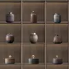 Estante de exhibición antiguo chino modelo de casa de sala de té gabinete de té adornos tetera de té tarro sellado de cerámica tetera de barro cocido juego de té