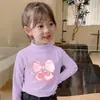 Y2007# Camiseta de Manga Longa para Meninas Primavera e Outono Top Camisa Básica De Veludo Gola Semi-alta Camiseta Quente de Outono para Meninos