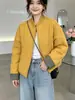 Chaqueta de béisbol de algodón con cuello redondo para el trabajo, prenda exterior para mujer, otoño invierno, nueva, simple, holgada, con temperamento, rejuvenecedora, top corto petite