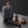 Conjunto de Chá de Viagem de Areia Roxa Dehua com Um Bule Quatro Xícaras Copo Expresso Portátil para Exterior Latas de Chá Kung Fu Presente Empresarial