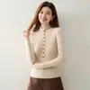Suéter de Caxemira Meia-Botão com Gola Alta Pequena para Mulheres Outono/Inverno 2026, Tricô Pulôver Slim Fit com Costura Vertical, Estilo Elegante