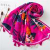 Bufanda de Algodón y Lino para Comercio Exterior Tono Rojo Rosa Cálido Color de Planta Tropical Borla Vacaciones en la Costa Toalla de Playa Mujeres