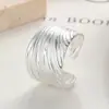 Anillo Rayado de Plata de Ley 925 para Mujer, Estilo Ins Europeo y Americano, Anillo Abierto Ajustable, Diseño de Nicho, Joyería de Plata Elegante