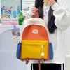 Mochila de Alta Qualidade Transfronteiriça Retro Moderna Color Block Grande Capacidade Estudante Casual Versátil Texturizada