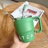 Taza de Café Simple Ins con Pajita Taza de Agua de Oficina Moderna con Asa Portátil Doble para Beber para Pareja Taza de Acero Inoxidable