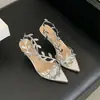 Sandalias de Tacón Alto Dropshipping del Fabricante, Sandalias de Tacón Alto con Ramas Doradas y Hoja de Jade, Sandalias Doradas de Tacón Alto de Punta Fina Antideslizantes