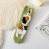 Calcetines de Vellón Coral Garra de Gato para Mujer Invierno con Forro Polar Gruesos Cálidos para Dormir Patrón de Gatito de Dibujos Animados Lindo Calcetines de Media Caña