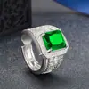Anillo de Transmisión en Vivo para Celebridad de Internet, Dominante Lleno de Diamantes, Diamantes Rectangulares, Anillo con Piedra Preciosa Imitación de Topacio Natural Corte Esmeralda