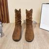 Botines Retro para Mujer 2025 Otoño Nuevo Estilo Botas de Pelo Plegadas con Suelas Suaves Aumentadas por Dentro, Botas Vaqueras Occidentales, Botas Birkenstock de Punta Redonda