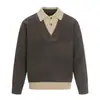 Ropa Vintage Yidao Otoño 2026 Nuevo Estilo Americano Old Money Bloque de Color Falso Dos Piezas Cuello Polo Suéter de Punto Jersey para Hombre