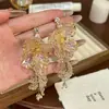 Pendientes de Aguja Plateada con Colgantes de Borla Exagerados de Metal Incrustado con Diamantes, Pendientes de Joyería Retro de Moda de Nicho de Trabajo Pesado