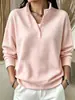 Blusa de Manga Longa com Gola Alta em Tricô Waffle e Botões para Mulheres, Outono Loose Pulôver com Gola Henley Casual Atacado de Roupas Femininas Transfronteiriças