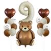 Set de Globos de Osito Mate Lindo con Foil Arcoíris Corazón Número Decoración para Fiesta de Cumpleaños Infantil Globos Arcoíris