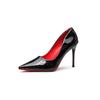 Sapatos de Salto Alto Pretos para Mulheres com Salto Fino, Novo Estilo 2026, Sola Vermelha Estilo Francês, Couro Envernizado, Bico Fino Sexy Profissional para Etiqueta de Trabalho