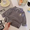 Camisa Polo de manga comprida para meninos, camiseta infantil com gola de lapela, body infantil estampado de desenho animado, camisa básica estilosa de outono para bebês