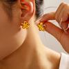 Pendientes con forma de flor de personalidad simple estilo Hepburn, diseño geométrico con incrustaciones de diamantes de colores, pendientes de acero de titanio chapados en oro