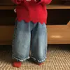 Conjunto Infantil Feminino Outono Roupas Infantis Menina Bebê Doce Suéter de Tricô Jeans Macio com Renda Conjunto de Duas Peças Roupas de Outono