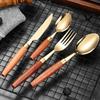 Nuevo Estilo Mango de Madera de Sapele Acero Inoxidable 304 Cuchillo, Tenedor y Cuchara Juego de Cubiertos, Estilo Retro Japonés Juego de Cuatro Piezas, Estilo Ins Venta al por Mayor