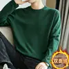 Camiseta térmica de base masculina transfronteiriça, camiseta de manga comprida, gola redonda, quente para outono e inverno, forrada com fleece, espessa, camada interna de cor sólida