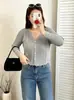 Jaqueta casual fina versátil plus size 2026 outono cardigã de tricô solto para mulheres plus size, top curto
