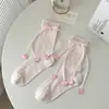 Meias de algodão penteado para mulheres primavera e verão finas cor sólida losango laço franja coração sem costura cano médio meias de algodão femininas atacado