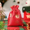 Bolsas de Cordón Navideñas de Algodón de Bambú Transfronterizas Hechas a Medida, Bolsas para Empaque de Fruta de la Paz, Bolsas Pequeñas de Tela para Regalos Navideños