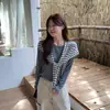 Tiro Real~Ropa de Trabajo Dulce y Rejuvenecedora Versátil Suéter de Punto de Manga Larga con Cuello Redondo Combinado con Chal Rayado Traje de Dos Piezas