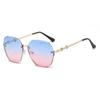 Gafas de sol sin montura Jamie 3526 con corte de diamante Uv400 Gafas Anti-UV Tinta Irregular Degradado Bicolor