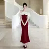 Vestido Rojo de Un Hombro para Mujer con Volantes, Vestido Largo Ajustado de Cola de Pescado para Compromiso y Brindis, Vestido Largo de Banquete para Mujer