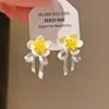 Cinta Floral~Estilo Vacaciones Dulces Flor de Goteo de Aceite Lazo Pendientes de Aguja Plateada Pendientes de Moda Simples para el Trabajo para Mujeres