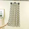 Falda Nueva de Verano Línea A Algodón Fino Seda Moda Midi Falda Elástica Cintura Delgada Temperamento Adelgazante Holgada Casual Dobladillo Amplio