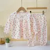 Conjunto de Primavera y Verano para Niños Gasa Plisada Ropa de Casa Nueva Pijamas Conjunto de Ropa Exterior para Bebé 1-3 Años Estilo Princesa