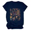 Amazon Wish Sitio Independiente Camiseta Casual y Versátil para Mujer con Estampado Floral Amarillo, Cuello Redondo, Manga Corta, Capa Base