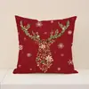 Funda de almohada de lino con estampado navideño, juego rojo, decoración festiva, cojín para sofá, cojín para mesita de noche de dormitorio