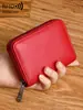 Mejor Vendido en Comercio Exterior Porta Tarjetas de Cuero Genuino Antirrobo RFID para Mujer, Múltiples Ranuras para Tarjetas, Estuche con Cremallera de Gran Capacidad para Tarjetas de Crédito