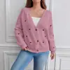 Suéteres de Punto Europeos y Americanos Transfronterizos Moda Femenina Otoño e Invierno Suéter Jacquard de Corazón Rojo con Cuello en V Chaqueta Versátil de Manga Larga para Mujer