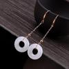 Incrustado Natural Hetian Jade Ping An Fivela Brincos Nicho Personalidade Temperamento Banhado a Ouro Senhoras Nicho Simples Brincos Jóias